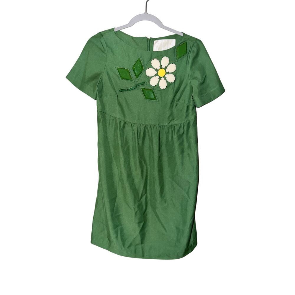 Vintage karta green mini dress small bold embellishments mod floral hippie